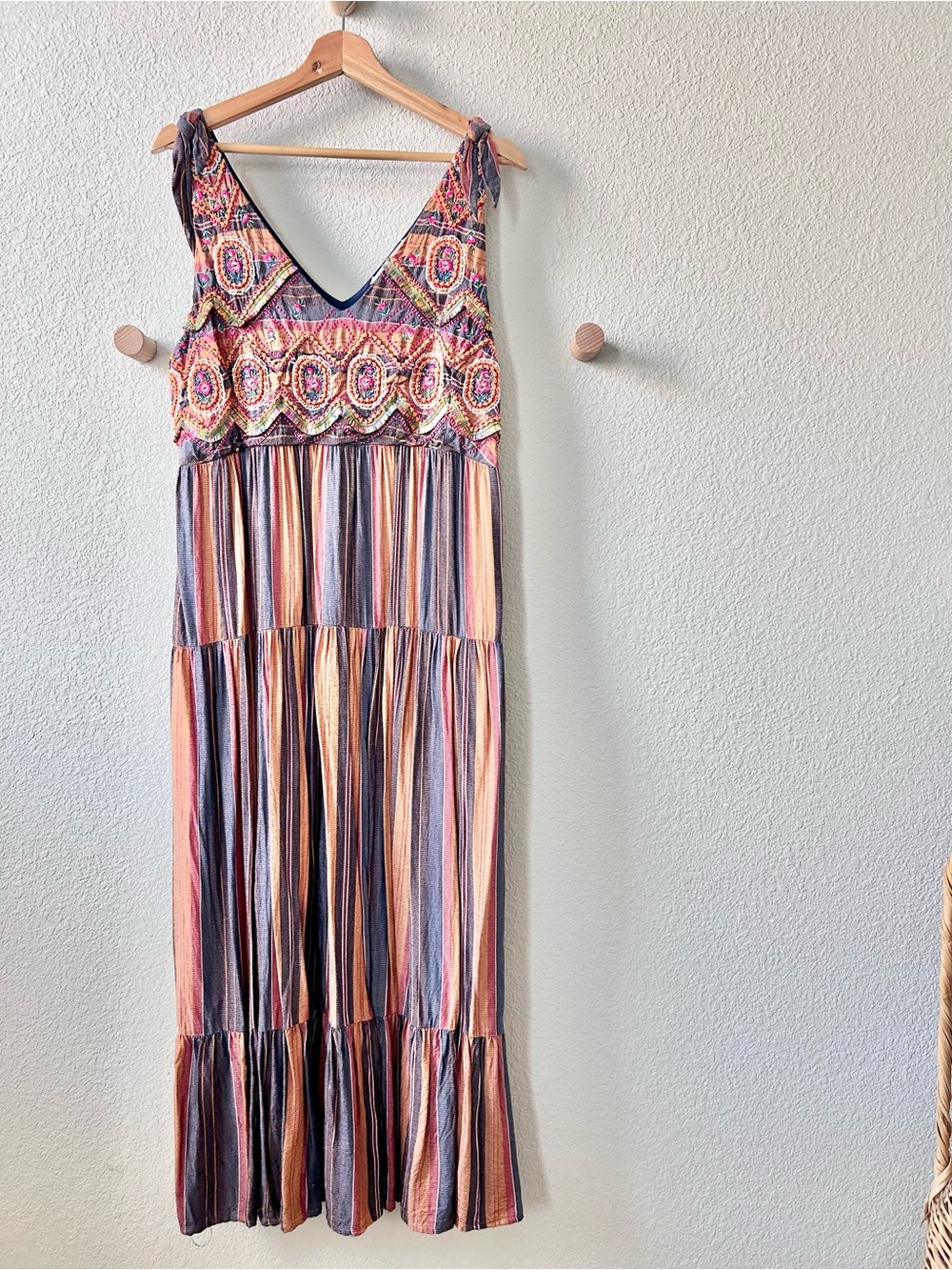 Ranna Gill Anthropologie Agave Embroidered Maxi Dress Size Medium Embroidered